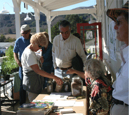 Photo of Janet Swanson explaining mulch