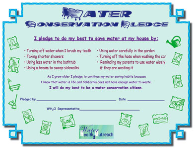 WH2O's kid's pledge for conserving water